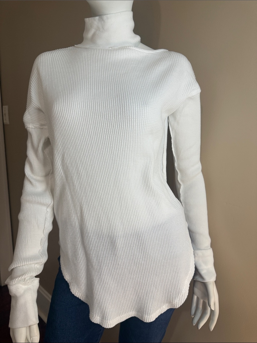 We The Free White Ribbed Turtleneck Tunic Sweater